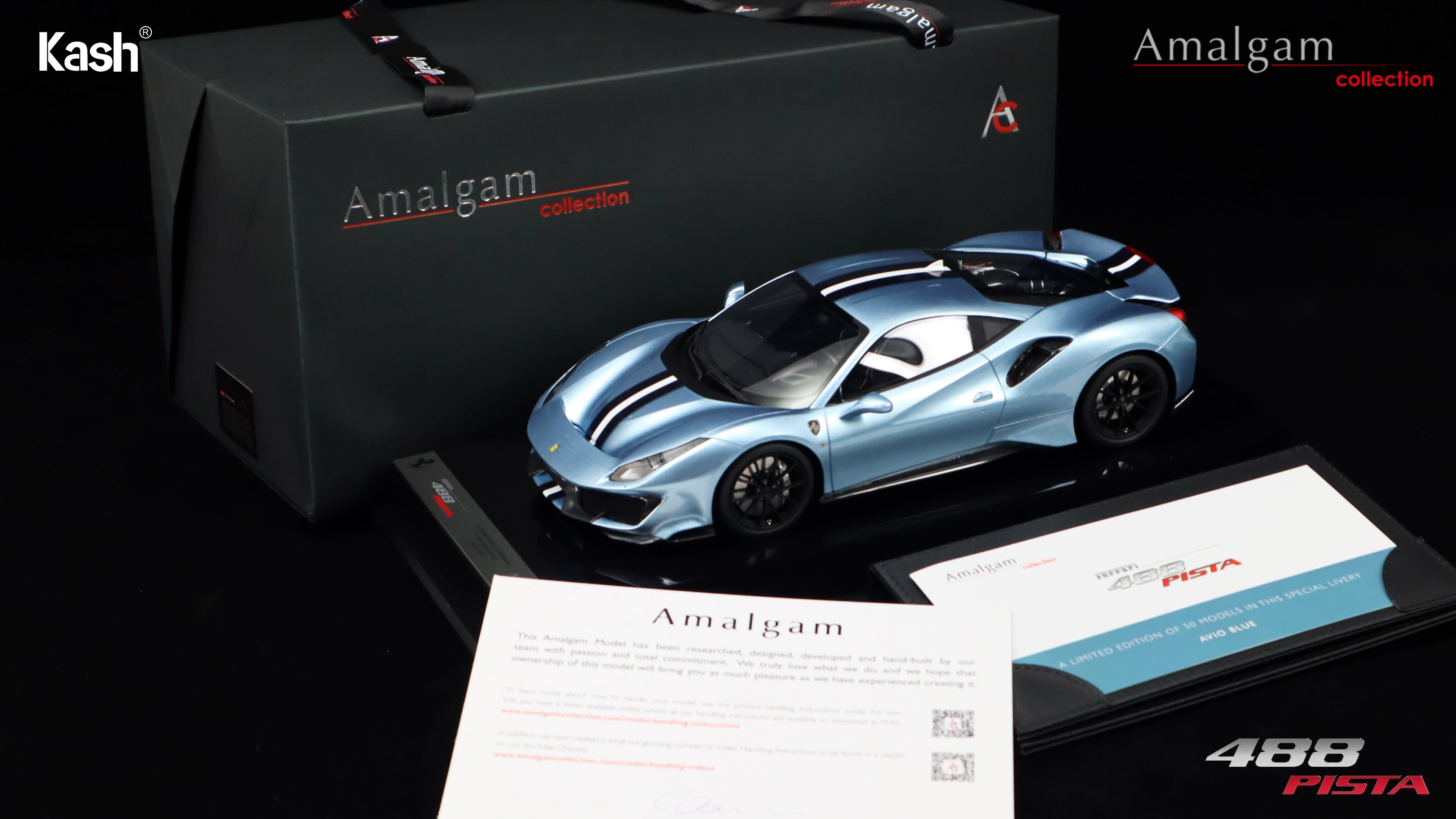 Kash Customized x Amalgam Collection 1/18 Ferrari 488 Pista Blu Avio Limited 50pcs M6283-SC6