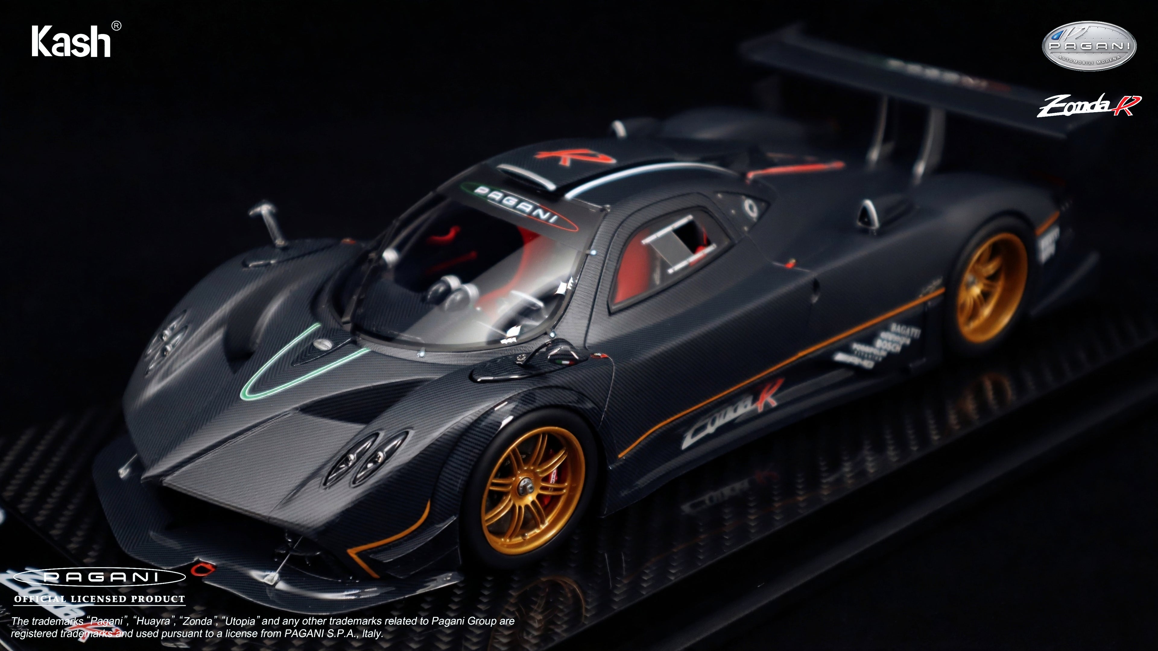 Kash Model 1/18 Pagani Zonda R Carbon Fiber Matt Black Limited 599pcs KPZR001