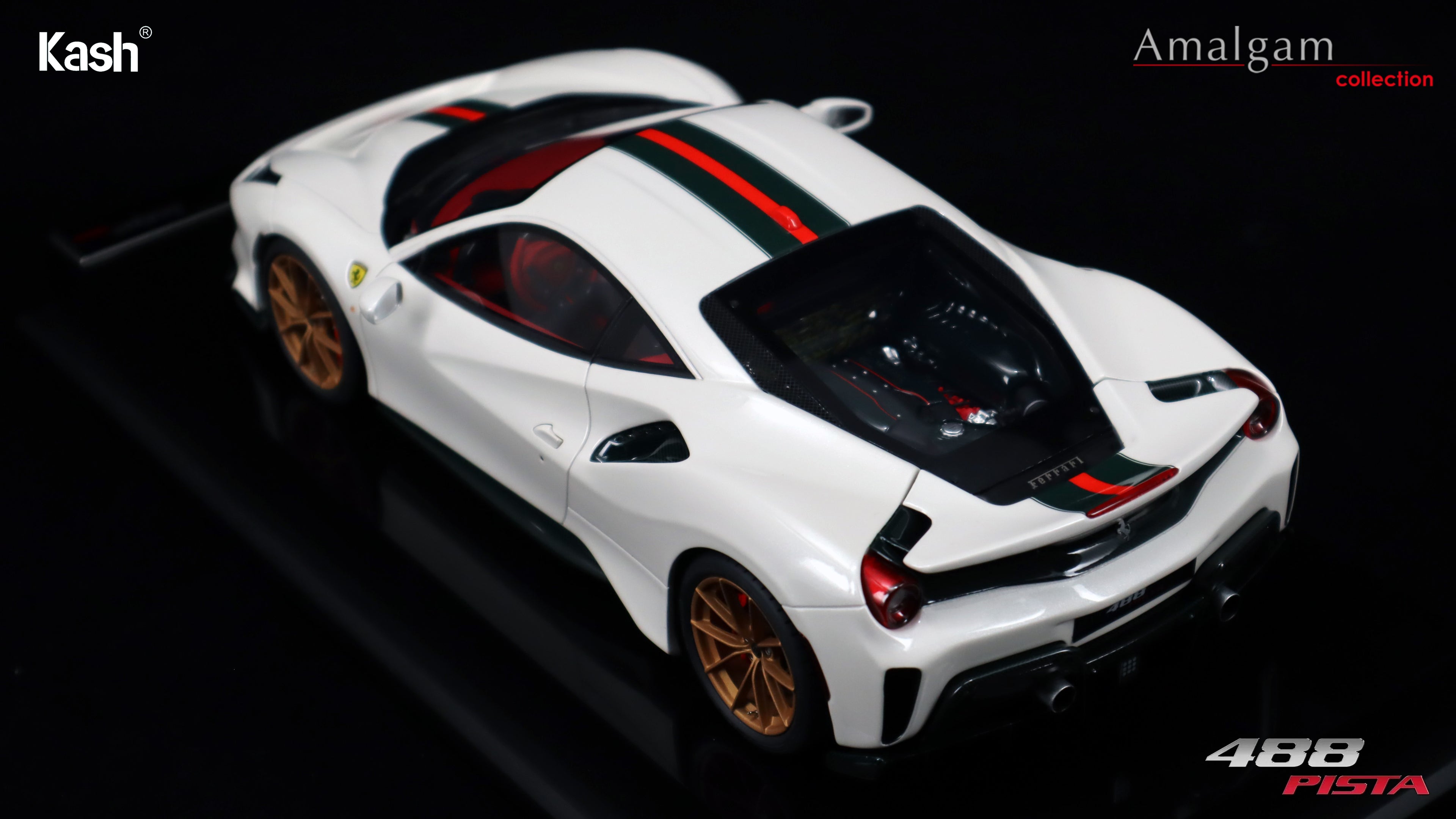 Kash Customized x Amalgam Collection 1/18 Ferrari 488 Pista Metallic Italia White Limited 50pcs M6283-SC4