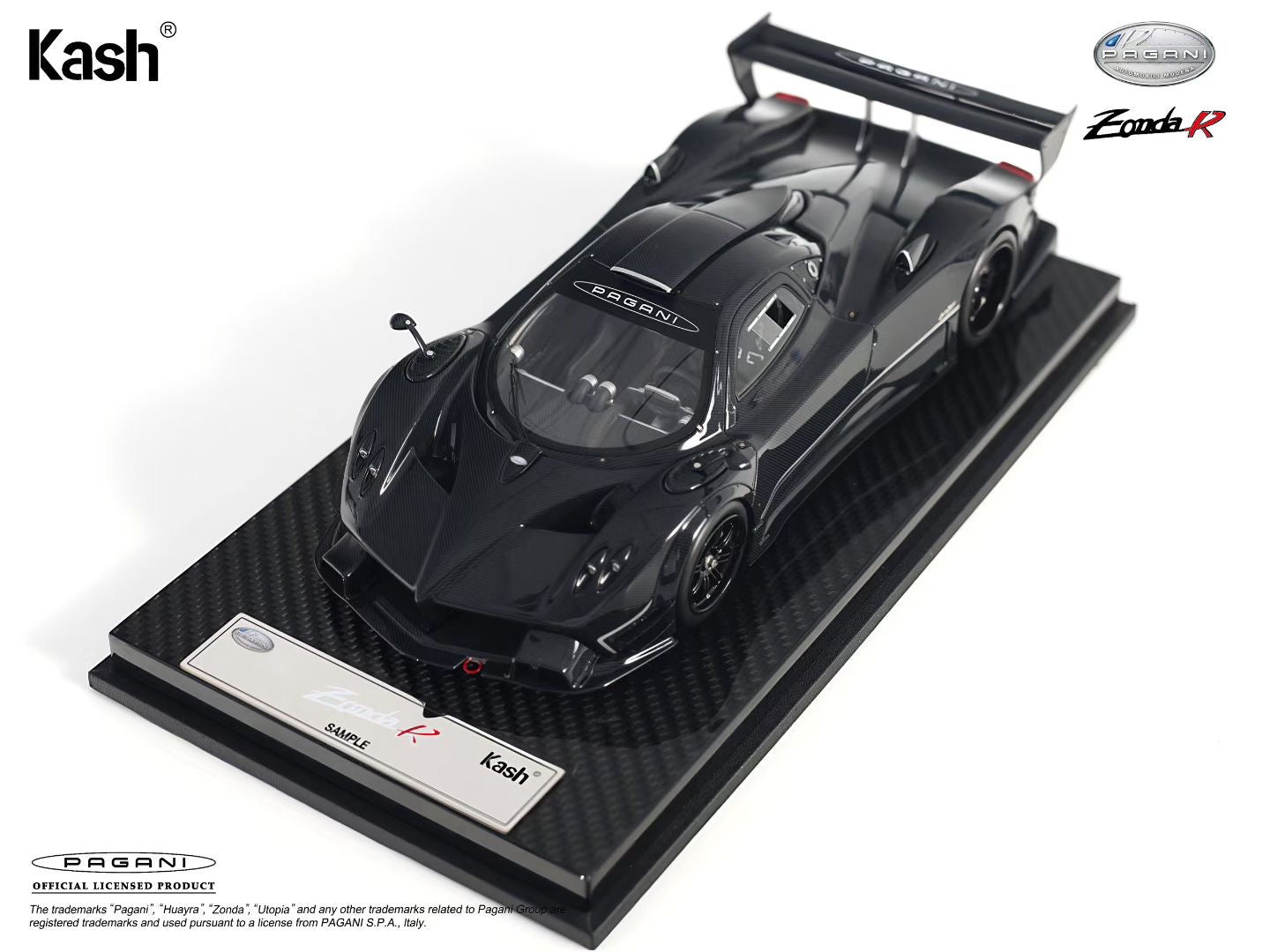 Kash Model 1/18 Pagani Zonda R Gloss Carbon Black Diecast Model KPZR002