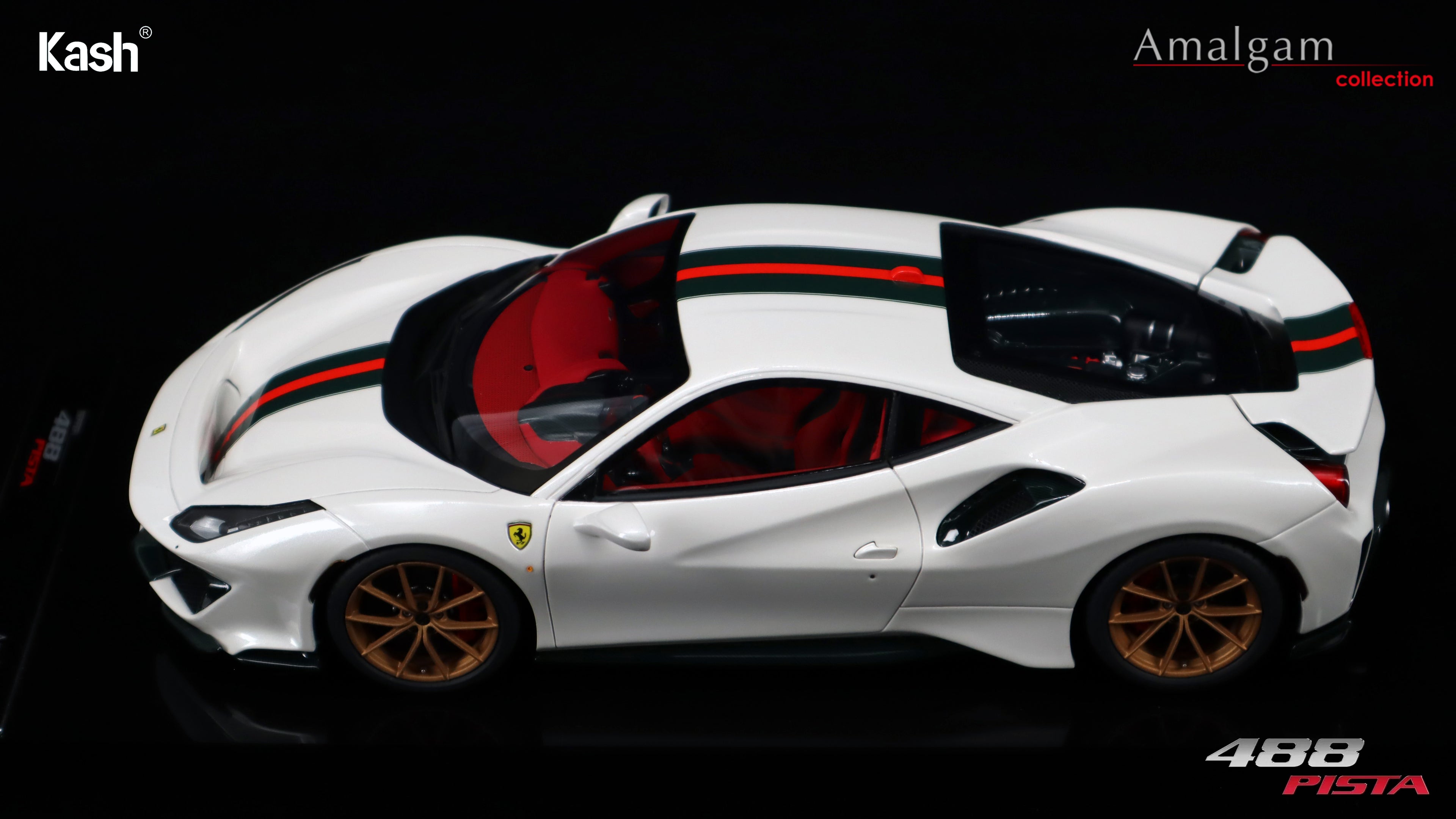 Kash Customized x Amalgam Collection 1/18 Ferrari 488 Pista Metallic Italia White Limited 50pcs M6283-SC4