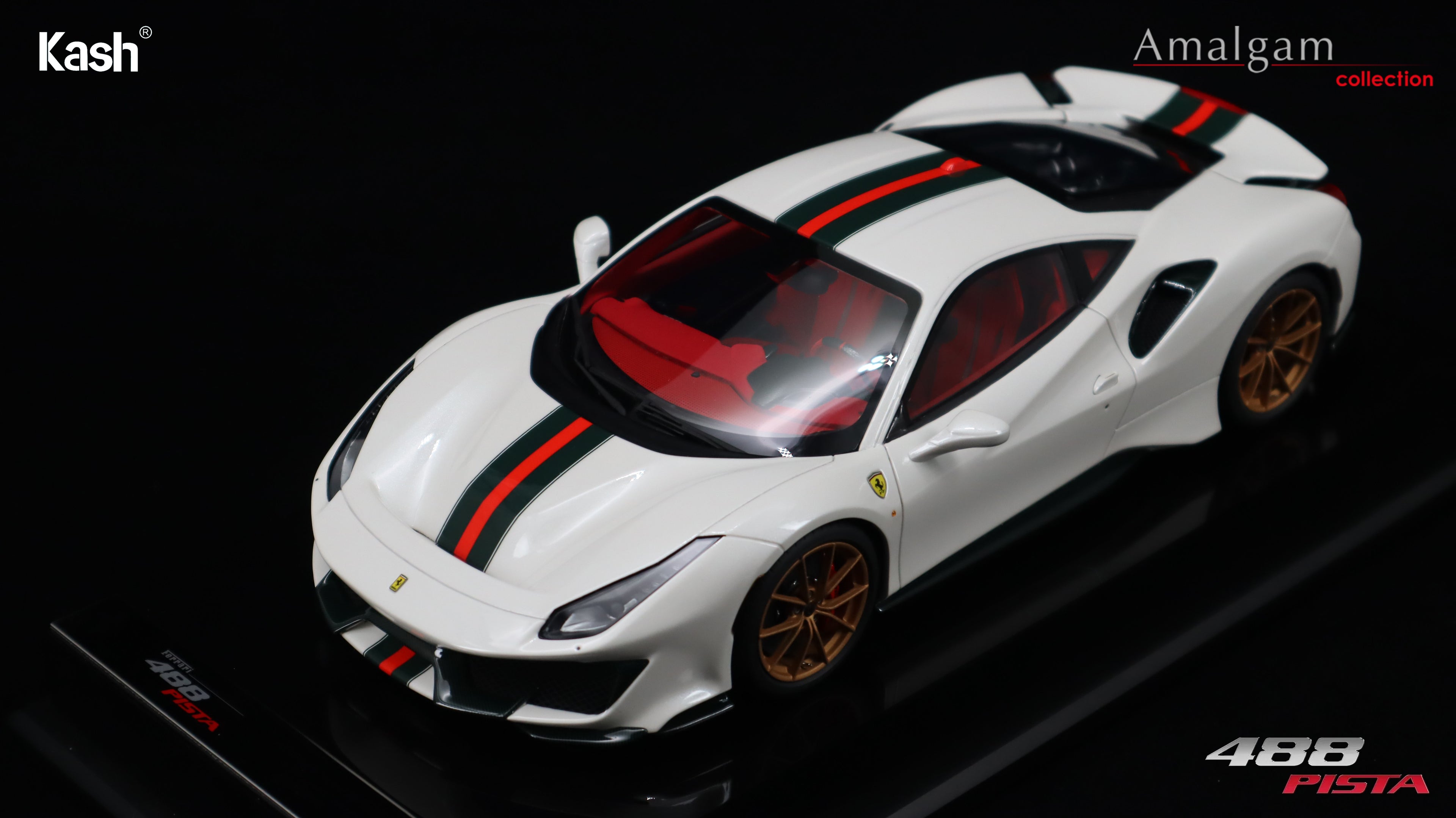 Kash Customized x Amalgam Collection 1/18 Ferrari 488 Pista Metallic Italia White Limited 50pcs M6283-SC4