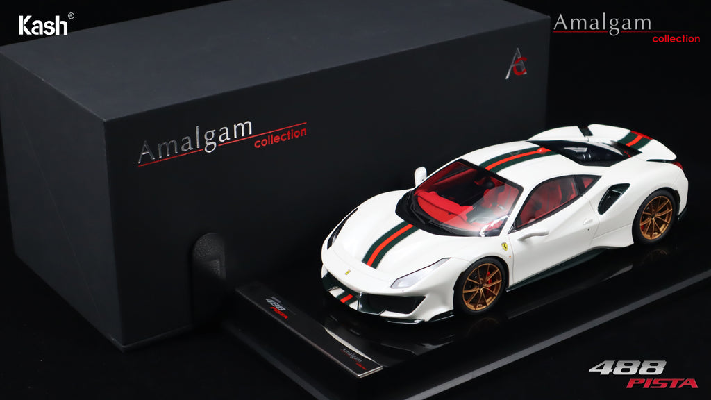 Kash Customized x Amalgam Collection 1/18 Ferrari 488 Pista Metallic Italia White Limited 50pcs M6283-SC4