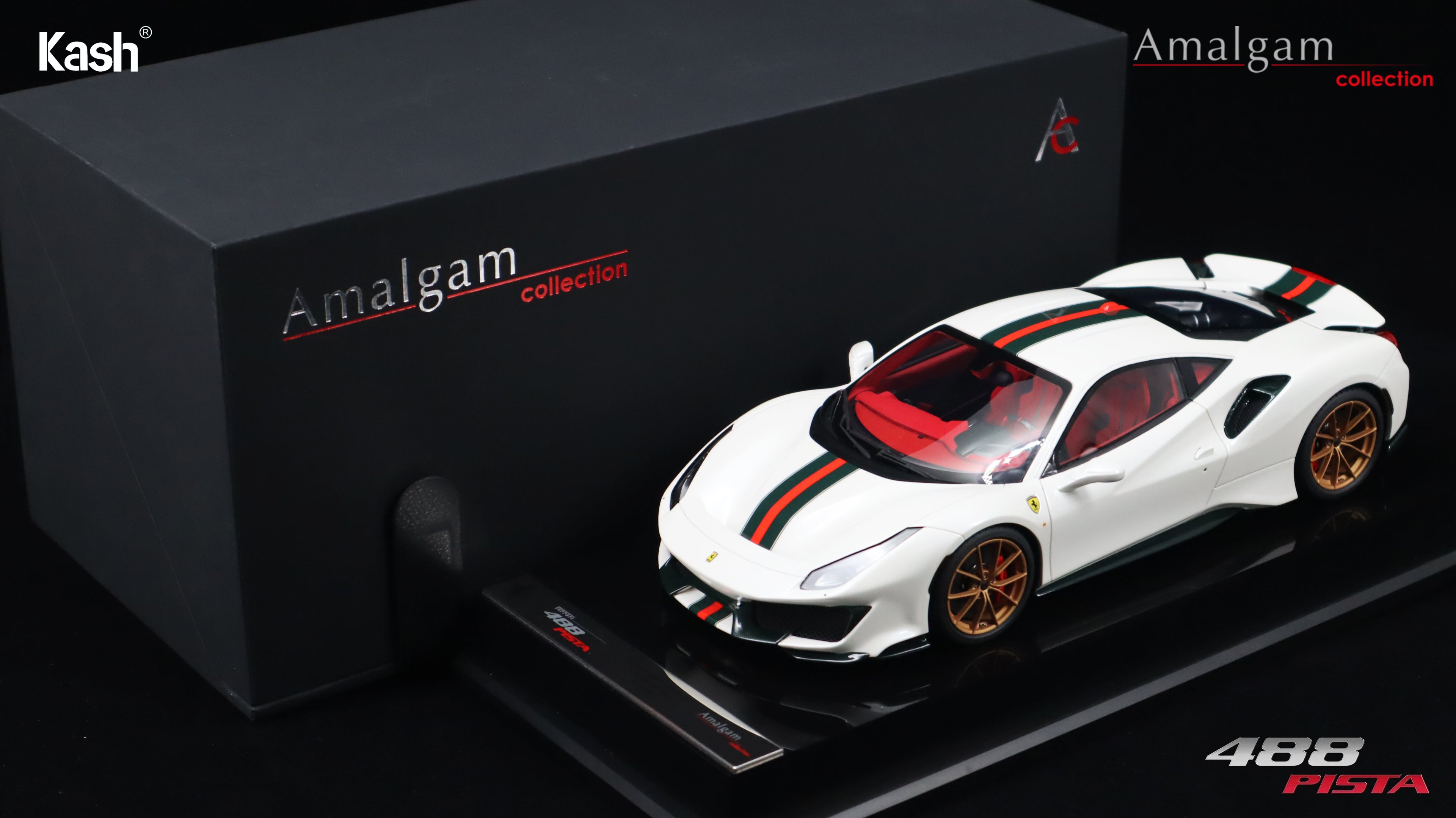 Kash Customized x Amalgam Collection 1/18 Ferrari 488 Pista Metallic Italia White Limited 50pcs M6283-SC4