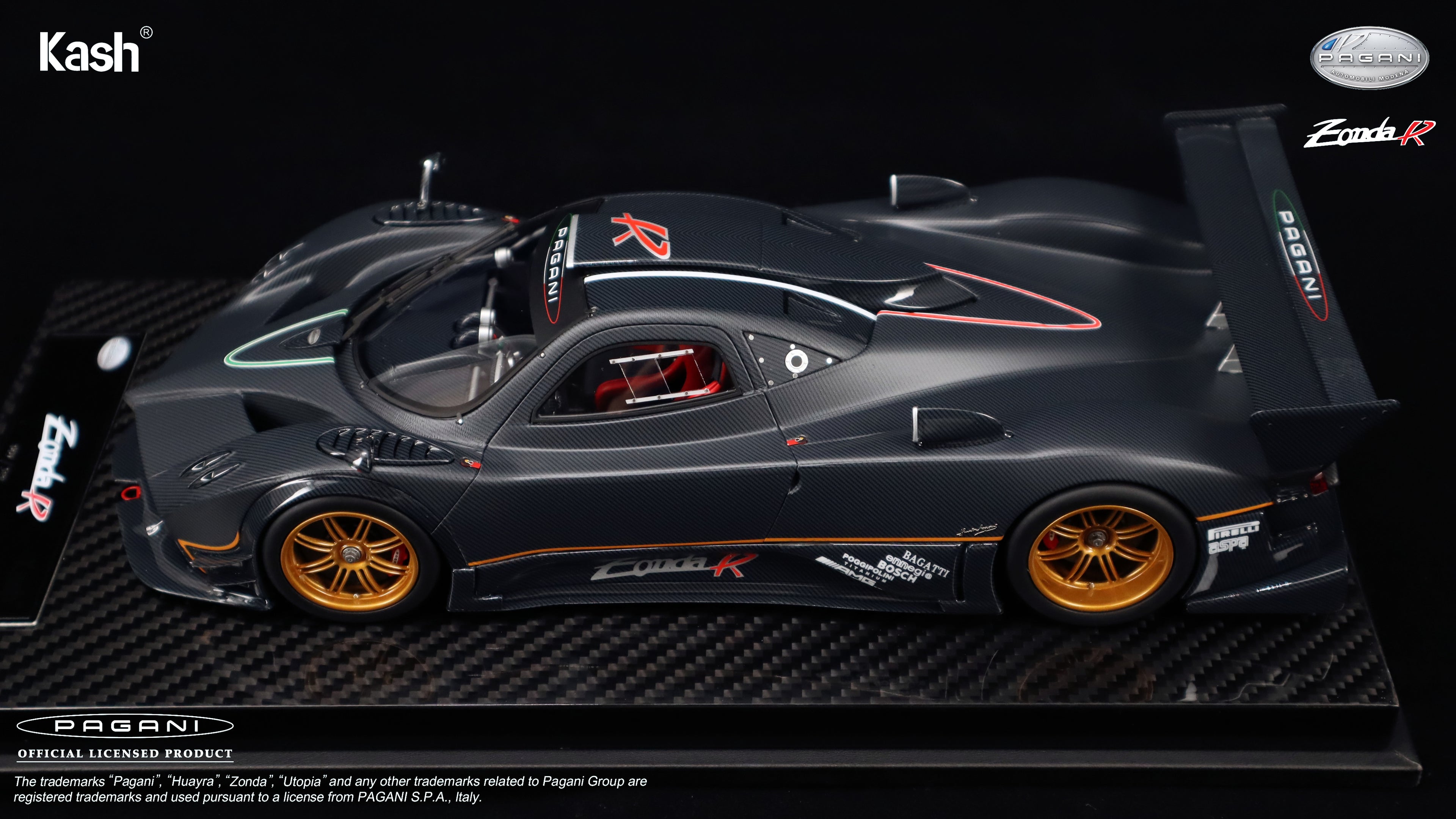 Kash Model 1/18 Pagani Zonda R Carbon Fiber Matt Black Limited 599pcs KPZR001