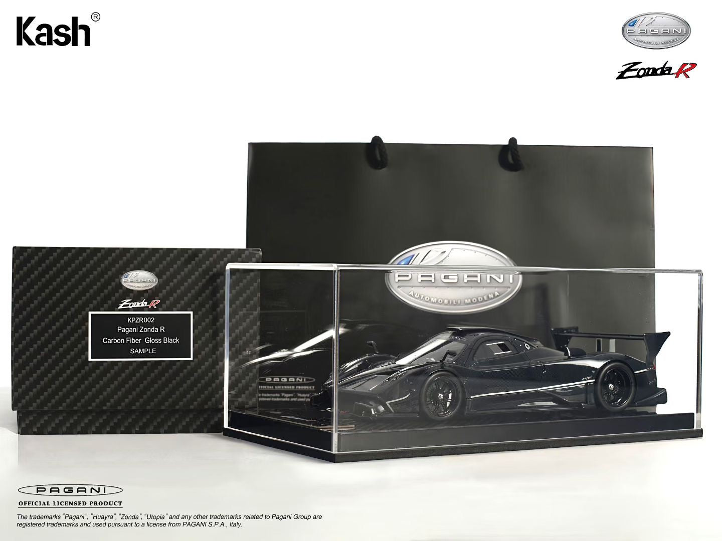 Kash Model 1/18 Pagani Zonda R Gloss Carbon Black Diecast Model KPZR002